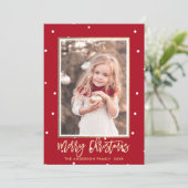 Kerstfoto van Red en Gold Merry Feestdagenkaart (Staand voorkant)