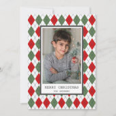 Kerstfoto van Red en Green Argyle Feestdagenkaart (Voorkant)