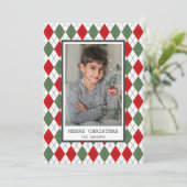 Kerstfoto van Red en Green Argyle Feestdagenkaart (Staand voorkant)