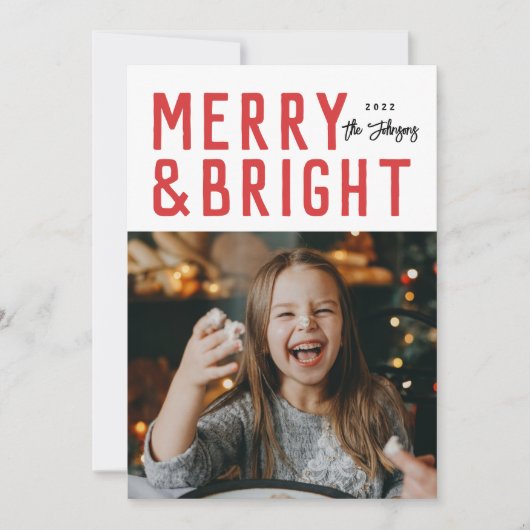 Kerstfoto van Red Merry & Bright Bold Typography Feestdagenkaart (Voorkant)