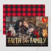 Kerstfoto van Red Pset & Gold Faith Love Family Feestdagenkaart (Voorkant / Achterkant)