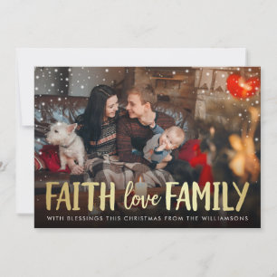 Kerstfoto van Red Pset & Gold Faith Love Family Feestdagenkaart