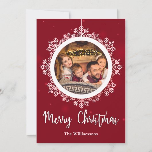 kerstfoto van Red Snowflake Feestdagenkaart (Voorkant)