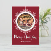 kerstfoto van Red Snowflake Feestdagenkaart (Staand voorkant)