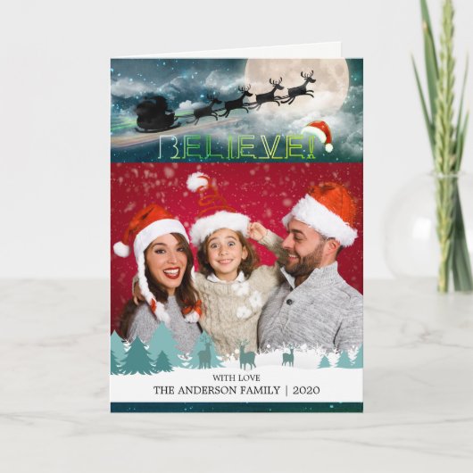 kerstfoto van Reindeer Sleigh Santa Hat Feestdagen Kaart (Voorkant)