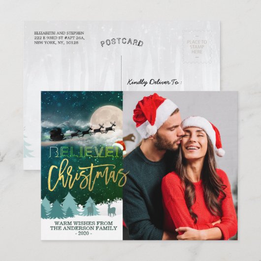 kerstfoto van Reindeer Sleigh Santa Hat Feestdagenkaart (Voorkant / Achterkant)