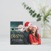 kerstfoto van Reindeer Sleigh Santa Hat Feestdagenkaart (Staand voorkant)