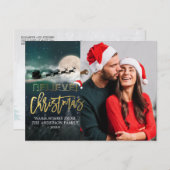 kerstfoto van Reindeer Sleigh Santa Hat Feestdagenkaart (Voorkant / Achterkant)