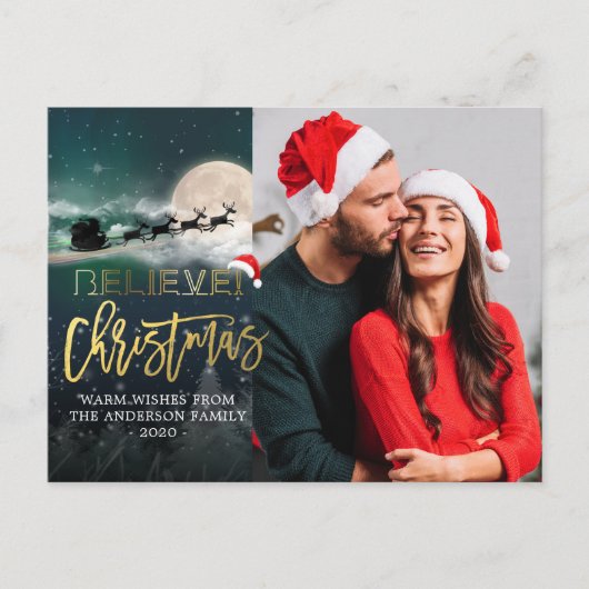 kerstfoto van Reindeer Sleigh Santa Hat Feestdagenkaart (Voorkant)