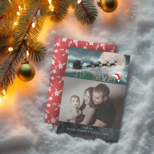 kerstfoto van Reindeer Sleigh Santa Hat Feestdagenkaart