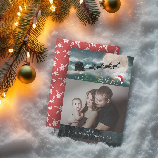 kerstfoto van Reindeer Sleigh Santa Hat Feestdagenkaart