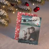 kerstfoto van Reindeer Sleigh Santa Hat Feestdagenkaart