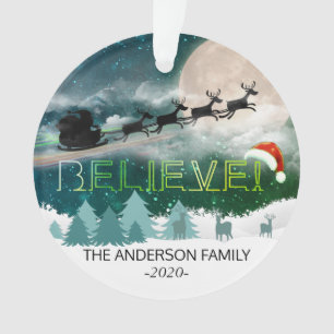 kerstfoto van Reindeer Sleigh Santa Hat Ornament