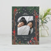 kerstfoto van rode kardinaalboom feestdagenkaart (Staand voorkant)