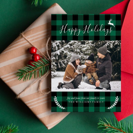 kerstfoto van Rustic Green Plays Feestdagenkaart