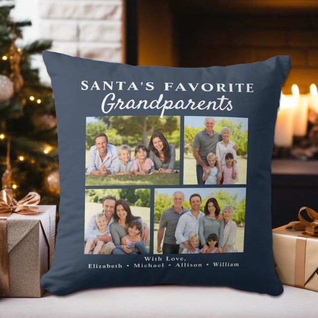 Kerstfoto van Sinterklaas' favoriete grootouders Kussen (Santa's Favorite Grandparents Photo Christmas Throw Pillow)