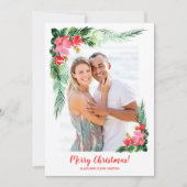 Kerstfoto van tropische Floral Waterverf Feestdagenkaart (Voorkant)