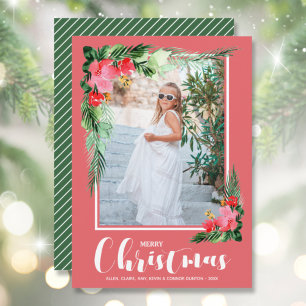 Kerstfoto van tropische Floral Waterverf Feestdagenkaart
