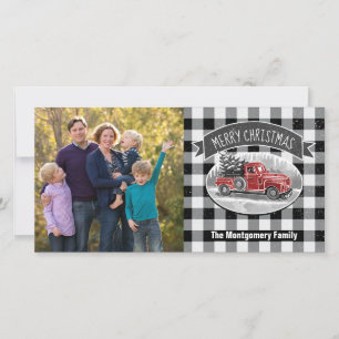 kerstfoto van Truck Black White Feestdagenkaart