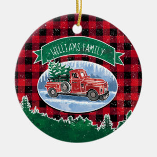  kerstfoto van Truck Red Buffalo Keramisch Ornament