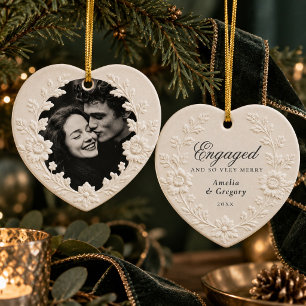 Kerstfoto van verloofd paar keramisch ornament