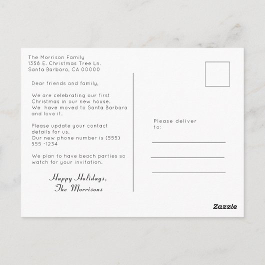 Kerstfoto verplaatst en Merry New Address Moving Briefkaart (Achterkant)