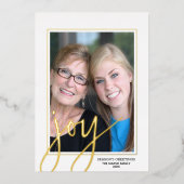 Kerstfoto verticaal - Script Gold JOY - Folie Feestdagenkaart (Voorkant)