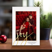 Kerstfoto verticaal - Script Gold JOY - Folie Feestdagenkaart