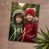 Kerstfoto verticaal - Script Gold JOY - Folie Feestdagenkaart