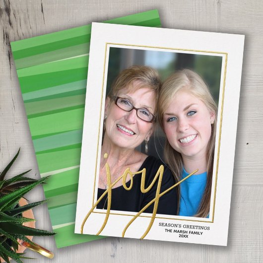 Kerstfoto verticaal - Script Gold JOY - Folie Feestdagenkaart