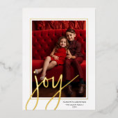 Kerstfoto verticaal - Script Gold JOY - Folie Feestdagenkaart (Voorkant)