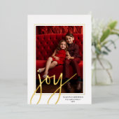 Kerstfoto verticaal - Script Gold JOY - Folie Feestdagenkaart (Staand Voorkant)
