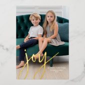 Kerstfoto verticaal - Script Gold JOY - Folie Feestdagenkaart (Voorkant)