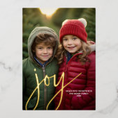 Kerstfoto verticaal - Script Gold JOY - Folie Feestdagenkaart (Voorkant)