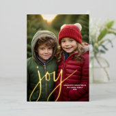 Kerstfoto verticaal - Script Gold JOY - Folie Feestdagenkaart (Staand Voorkant)