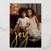 kerstfoto verticaal - Script Gold JOY in Folie Feestdagenkaart (Voorkant)