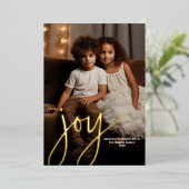 kerstfoto verticaal - Script Gold JOY in Folie Folie Feestdagenkaart (Staand Voorkant)