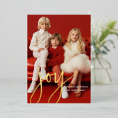 Kerstfoto Verticaal - Script Gold JOY plaid Folie Feestdagenkaart (Staand Voorkant)