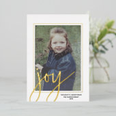 Kerstfoto verticaal - Script Gold JOY Pset Folie Feestdagenkaart (Staand Voorkant)