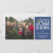 Kerstfoto voor christenen - Een kind is geboren Feestdagenkaart (Voorkant)