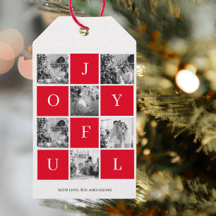 kerstfoto voor collage Red Joyful Cadeaulabel