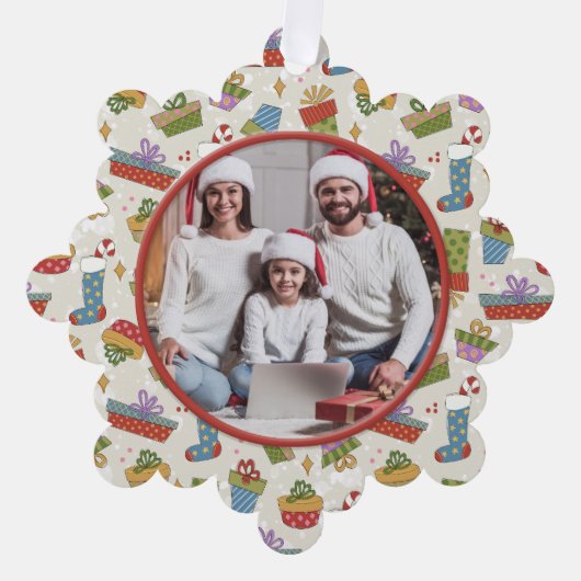 kerstfoto voor familie ornament kaart (Voorkant)