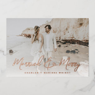 Kerstfoto voor gehuwde en prettige borstels folie feestdagenkaart