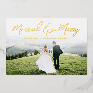 Kerstfoto voor gehuwde en prettige borstels folie feestdagenkaart