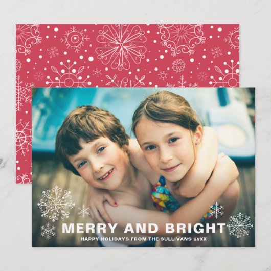 Kerstfoto voor Merry en Bright Snowflakes Feestdagenkaart (Voorkant / Achterkant)