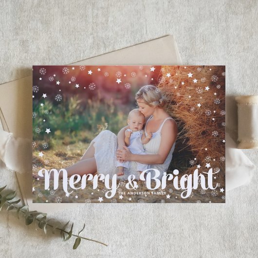 Kerstfoto voor Merry en Bright Snowflakes Feestdagenkaart
