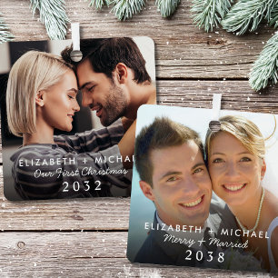 Kerstfoto 'vrolijk getrouwd' metalen ornament