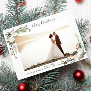 Kerstfoto Waterverf bessen en boughs Feestdagenkaart