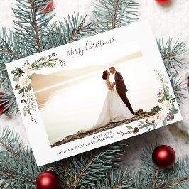 Kerstfoto Waterverf bessen en boughs Feestdagenkaart