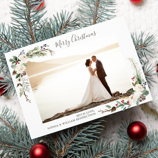 Kerstfoto Waterverf bessen en boughs Feestdagenkaart